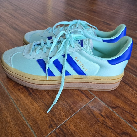 Adidas Originals Women's Gazelle Bold Platform Shoes Clear Mint Blue Stripe 9 - Picture 6 of 11